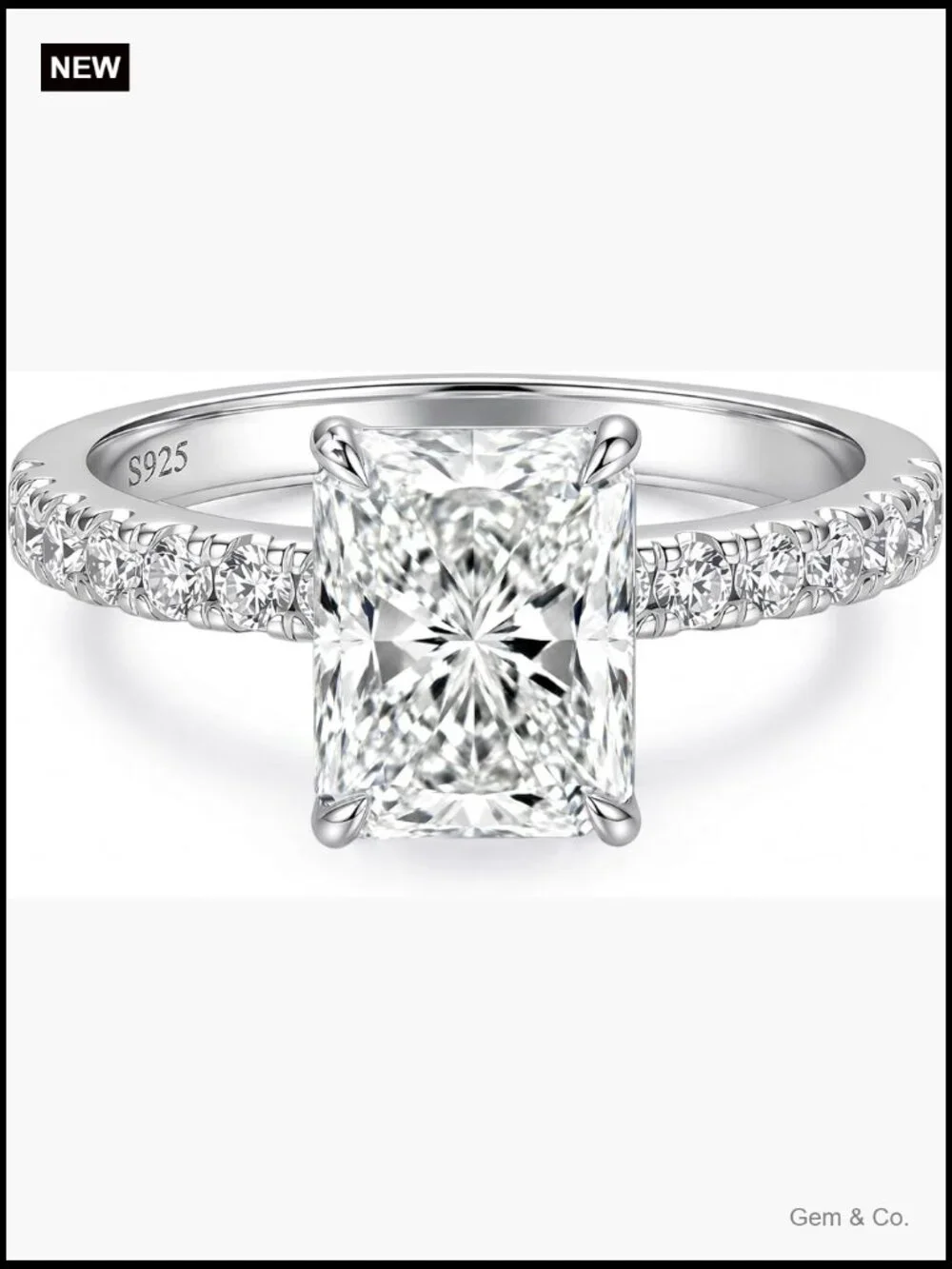 3CT Radiant Cut Moissanite Engagement Ring, VVS1, 925 Sterling Silver